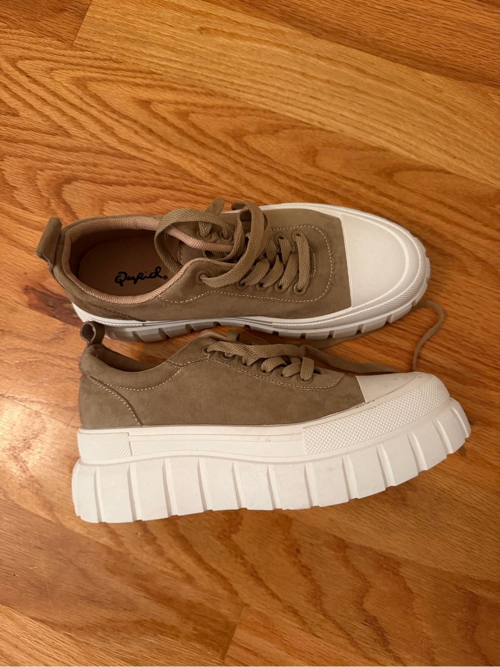 Beige Platform Sneakers with White Toe and Sole